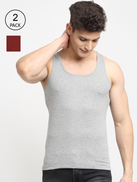 

Friskers Men Pack Of 2 Solid Cotton Innerwear Vests, Grey