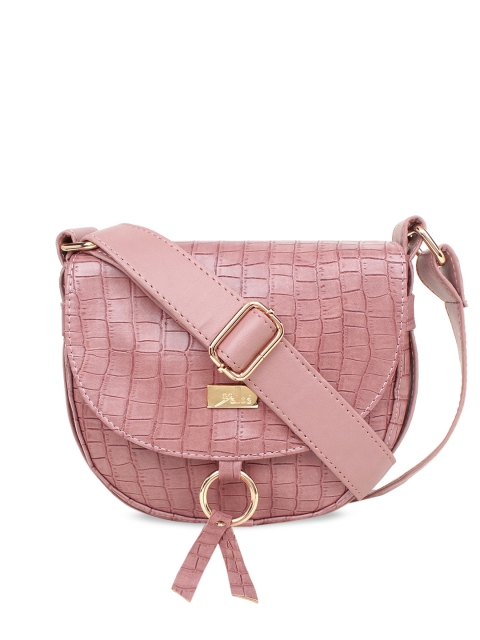 

yelloe Women Pink Animal Textured Half Moon Sling Bag with Tasselled