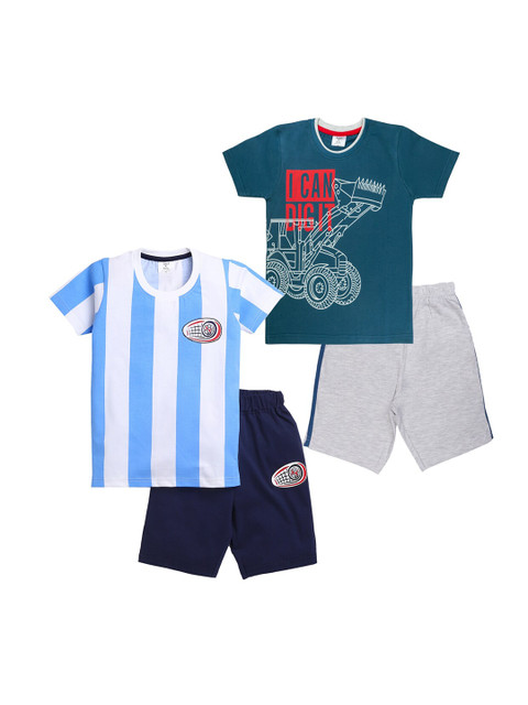

Todd N Teen Boys Pack of 2 Blue & Green Printed T-shirt with Shorts