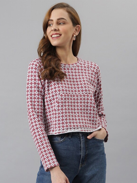 

House of Mool Women Red Printed Pure Cotton T-shirt