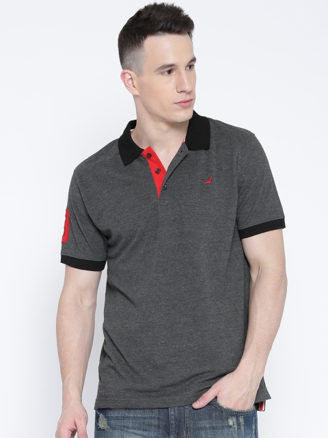 

American Crew Men Charcoal Grey Solid Polo Collar T-shirt