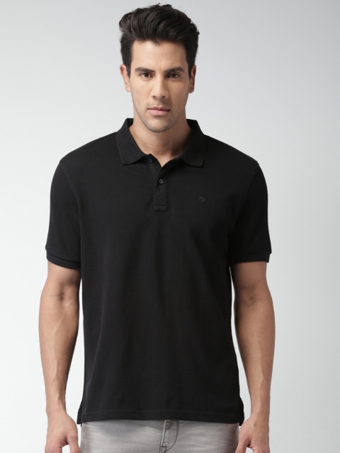 

Celio Men Black Solid Regular Fit Polo Pure Cotton T-shirt