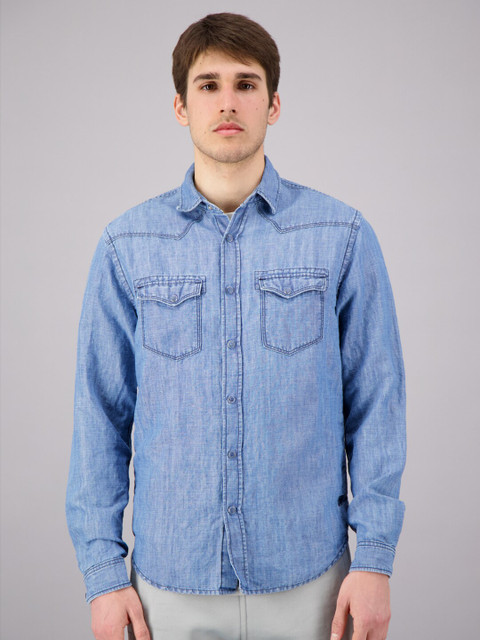 

FREESOUL Men Blue Cotton Linen Casual Shirt