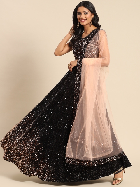 

Tikhi Imli Black & Peach-Coloured Sequinned Ready to Wear Lehenga & Semi-Stitched Blouse