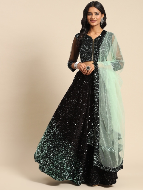 

Tikhi Imli Black & Green Embellished Sequinned Ready to Wear Lehenga & Semi-Stitched Blouse With Dupatta