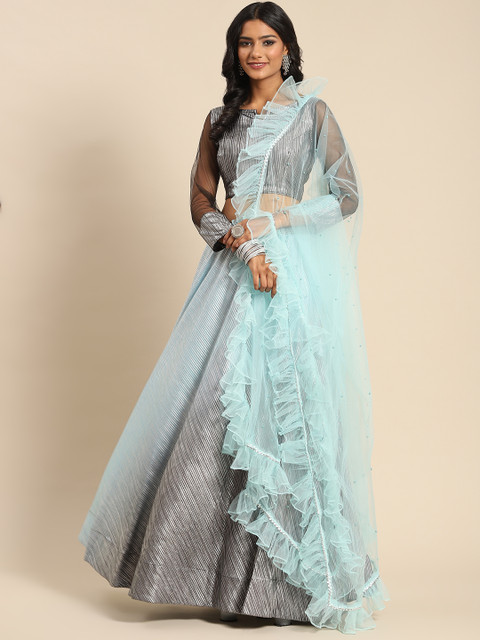 

Tikhi Imli Grey & Blue Ready to Wear Lehenga & Semi-Stitched Blouse With Dupatta