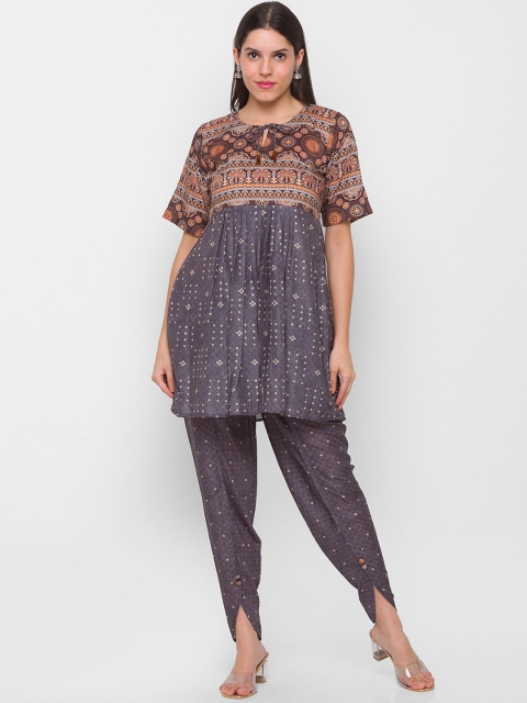 

ZOLA Women Grey Printed Kurti with Dhoti Pants