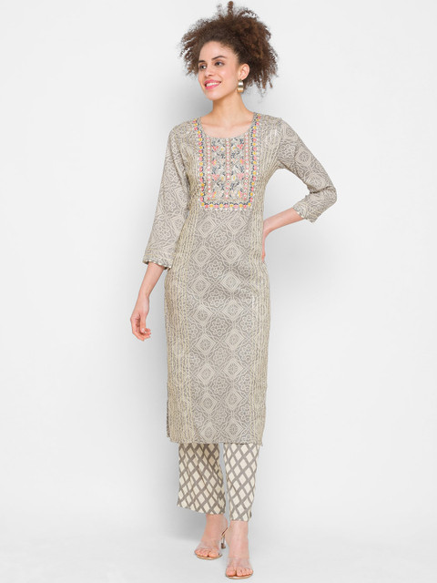 

ZOLA Women Grey Ethnic Motifs Embroidered Kurta with Palazzos