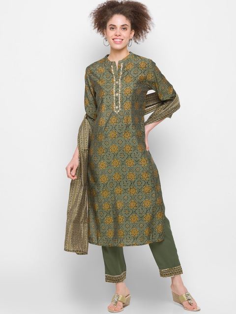 

ZOLA Women Green Ethnic Motifs Embroidered Beads and Stones Kurta with Pyjamas & With Dupatta