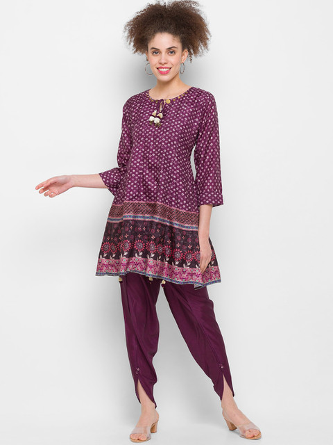 

ZOLA Women Purple Printed Kurta with Dhoti Pants