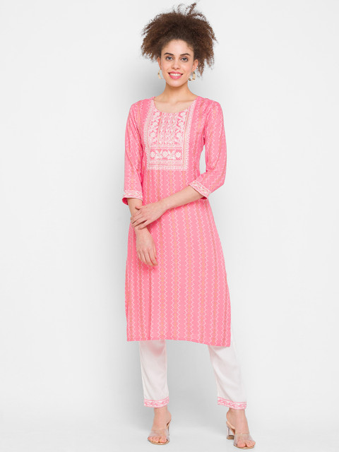 

ZOLA Women Pink Printed Panelled Kurta with Trousers