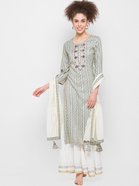 

ZOLA Women Grey Printed Kurta with Palazzos & With Dupatta