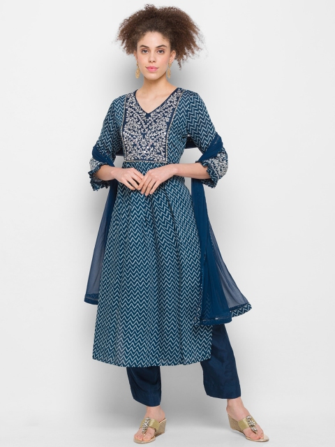 

ZOLA Women Blue Angrakha Kurti with Trousers & With Dupatta