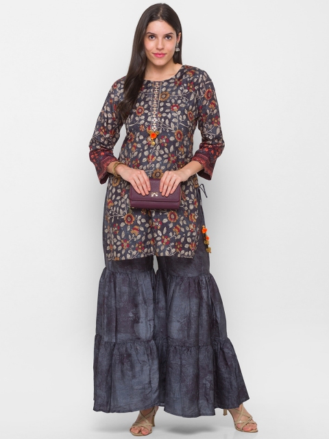 

ZOLA Women Grey Floral Empire Kurti with Sharara