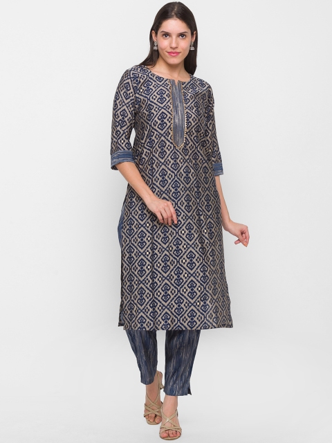 

ZOLA Women Blue Printed Kurta with Trousers