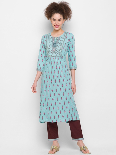 

ZOLA Women Blue Printed Kurta with Trousers