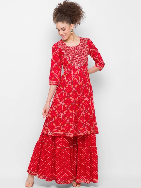 

ZOLA Women Red Printed Panelled Kurta with Sharara