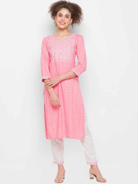 

ZOLA Women Pink Embroidered Kurta with Trousers