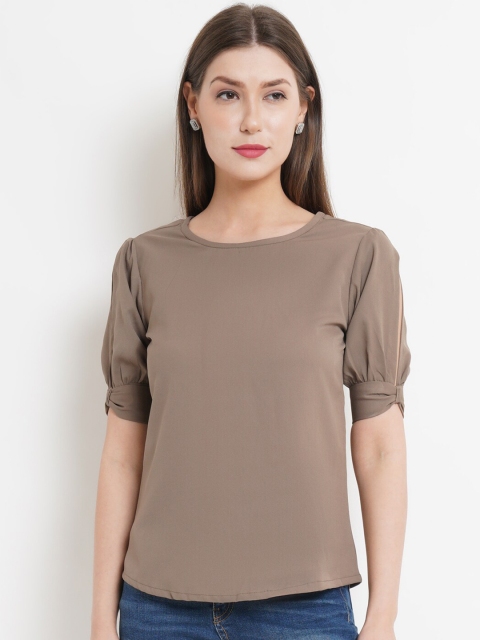 

WESTCLO Women Grey Sold Round Neck Regular Top