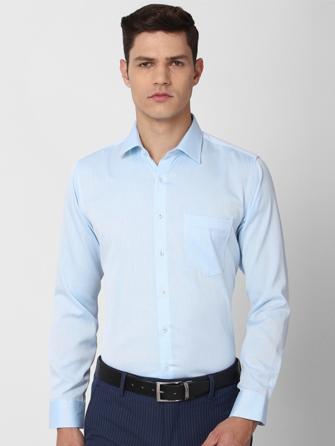 

Van Heusen Men Blue Textured Slim Fit Pure Cotton Formal Shirt
