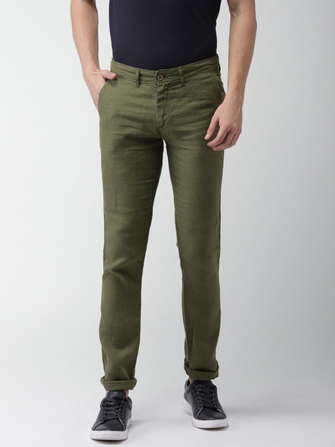 

Celio Men Olive Green Regular Fit Pure Linen Solid Regular Sustainable Trousers