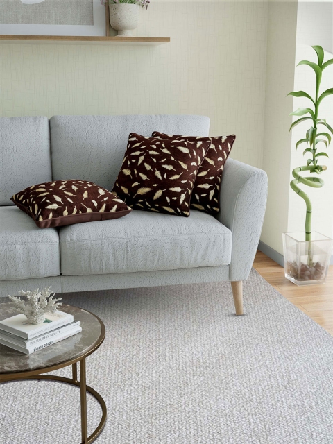 

JAIPUR FABRIC Brown & Beige Set of 3 Floral Velvet Square Cushion Covers