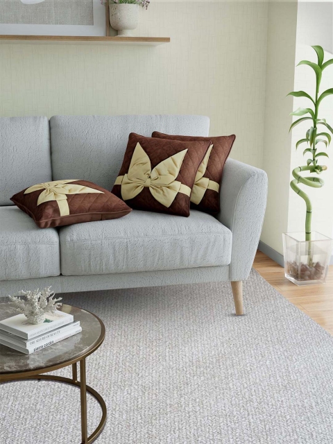 

JAIPUR FABRIC Brown & Gold-Toned Set of 3 Cotton Square Cushion Covers