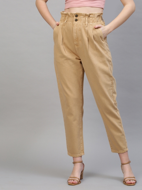 

TARAMA Women Beige Solid Tapered Fit High-Rise Jeans