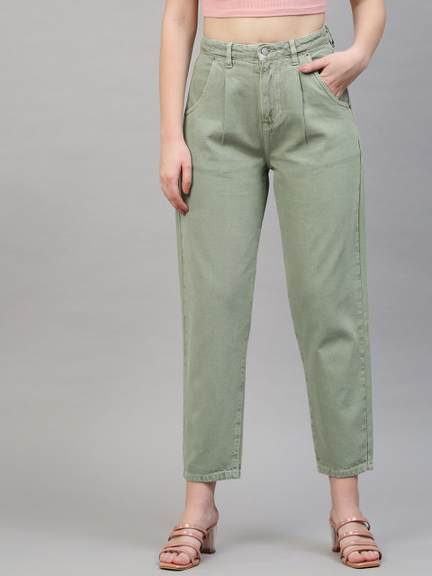 

TARAMA Women Olive Green Solid High-Rise Jeans