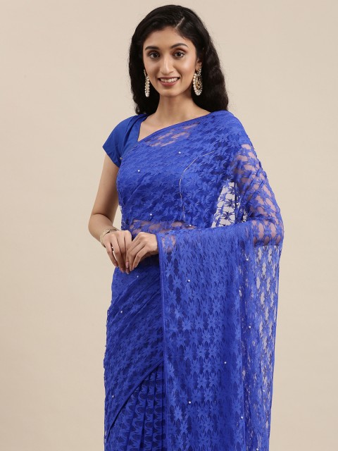 

Jashvi Creation Blue Beads and Stones Net Saree