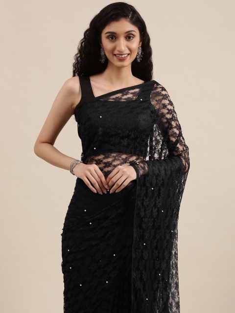 

Jashvi Creation Black Floral Beads and Stones Net Saree