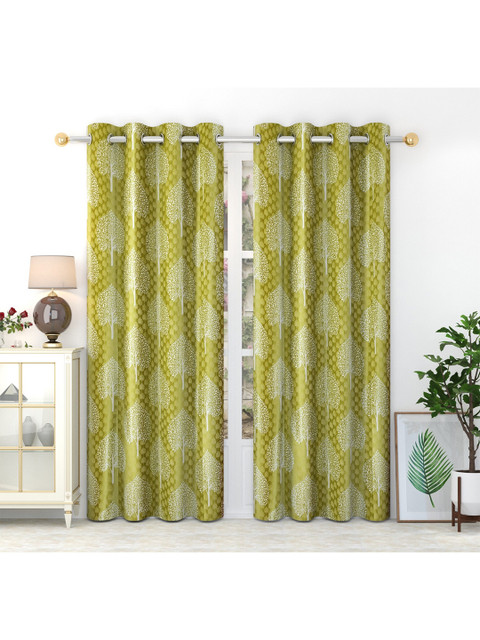

MULTITEX Green & White Set of 2 Floral Window Curtain