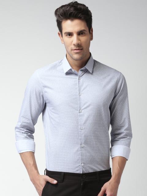 

Celio Men White & Blue Slim Fit Printed Smart Casual Shirt