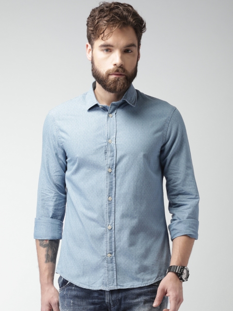 

Celio Men Blue Self-Design Slim Fit Casual Shirt