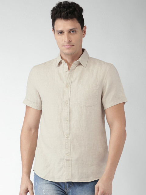 

Celio Men Beige Solid Pure Linen Casual Sustainable Shirt