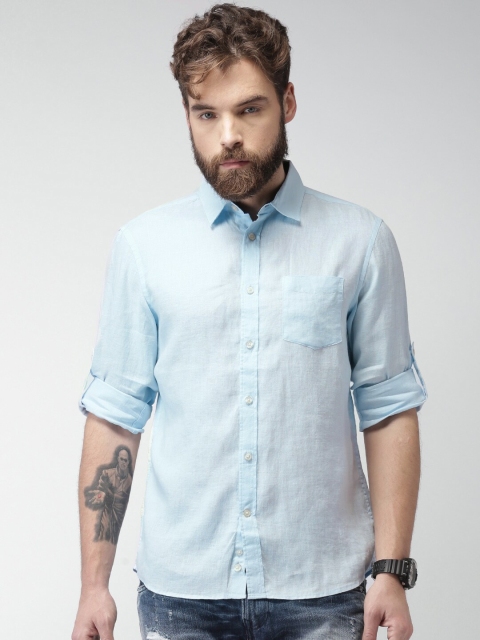 

Celio Men Blue Regular Fit Solid Casual Pure Linen Sustainable Shirt
