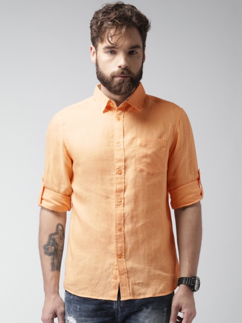 

Celio Men Orange Solid Pure Linen Regular Fit Casual Sustainable Shirt