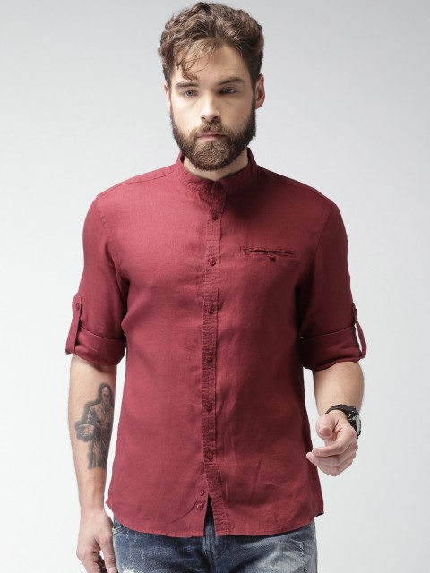 

Celio Maroon Regular Fit Casual Pure Linen Sustainable Shirt