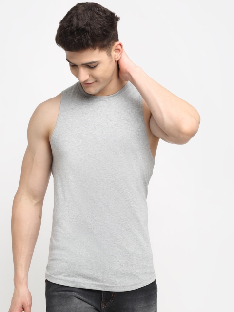 

Friskers Men Grey Solid Cotton Gym Vests