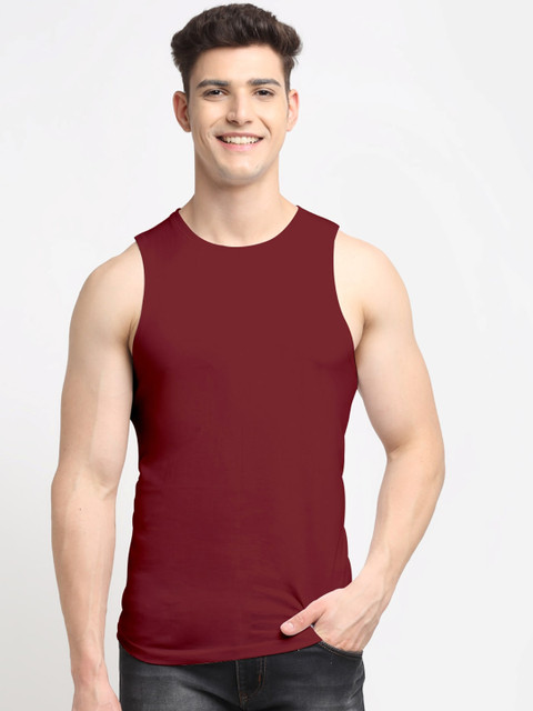 

Friskers Men Maroon Solid Innerwear Vests