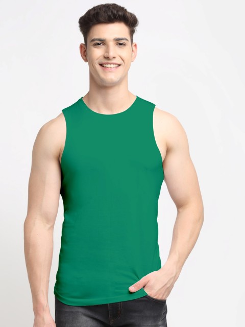 

Friskers Men Green Solid Cotton Innerwear Vest