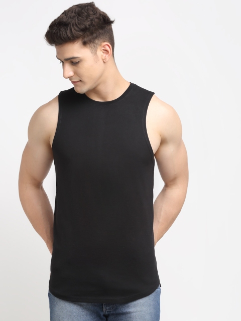 

Friskers Men Black Solid Cotton Innerwear Vests