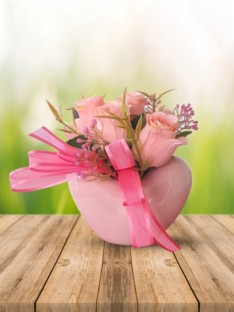

Art Street Pink Artificial Pink Rose Flower With Ceramic Pot