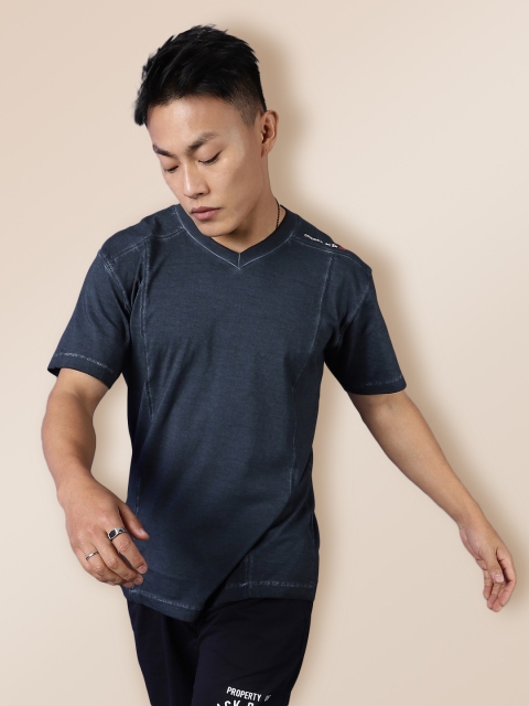 

KRA Men Navy Blue V-Neck Cotton T-shirt