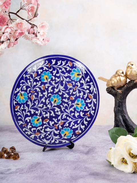 

EK Blue & White Handcrafted Pottery Decorative Clay Table cum Wall Plate