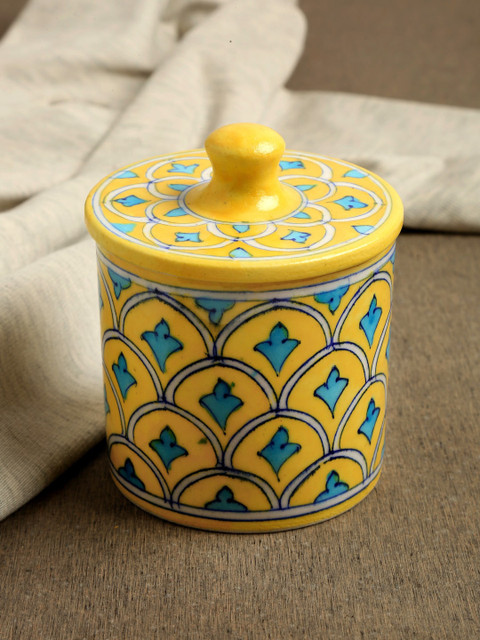 

EK Yellow & Blue Ethnic Motifs Pottery Decorative Kitchen Food Container