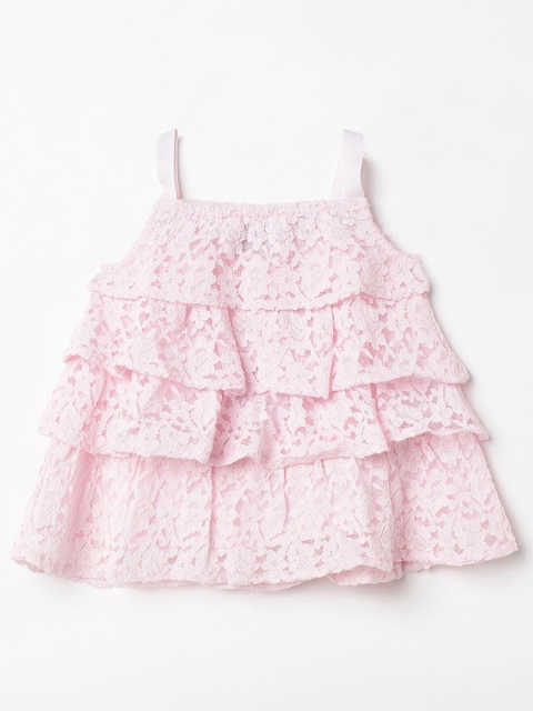 

Juniors Girls Pink Floral Print Tiered Top
