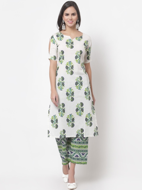 

Myshka Women Green Floral Printed Kurti with Palazzos