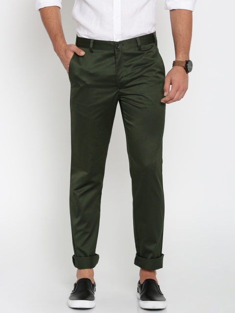 

Park Avenue Men Olive Green Solid Super Slim Fit Casual Trousers