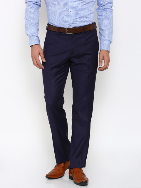 

Park Avenue Men Navy Solid Slim Fit Trousers, Navy blue